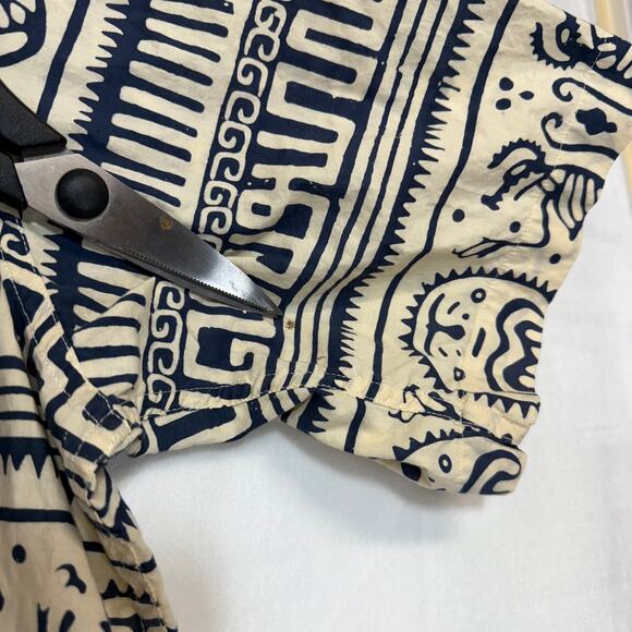 Vintage J Peterman Co XL Handmade Batik Shirt Aztec Reverse Print Summer Resort - Picture 4 of 9